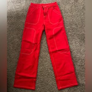 Red Cargo Pants with White Stitching